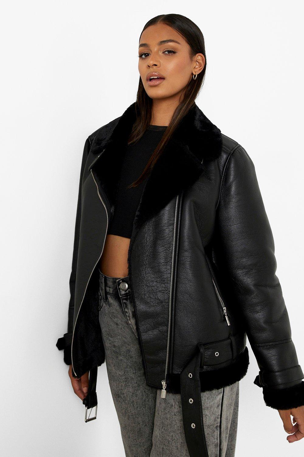 Oversized faux hotsell leather aviator jacket