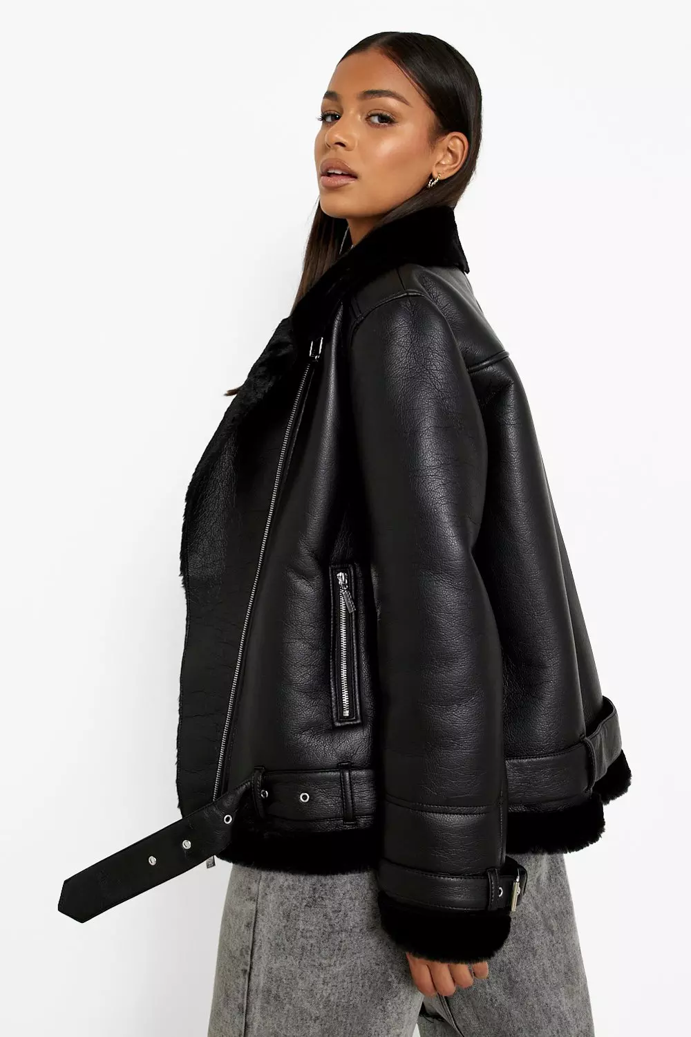 Vero moda faux on sale leather aviator jacket