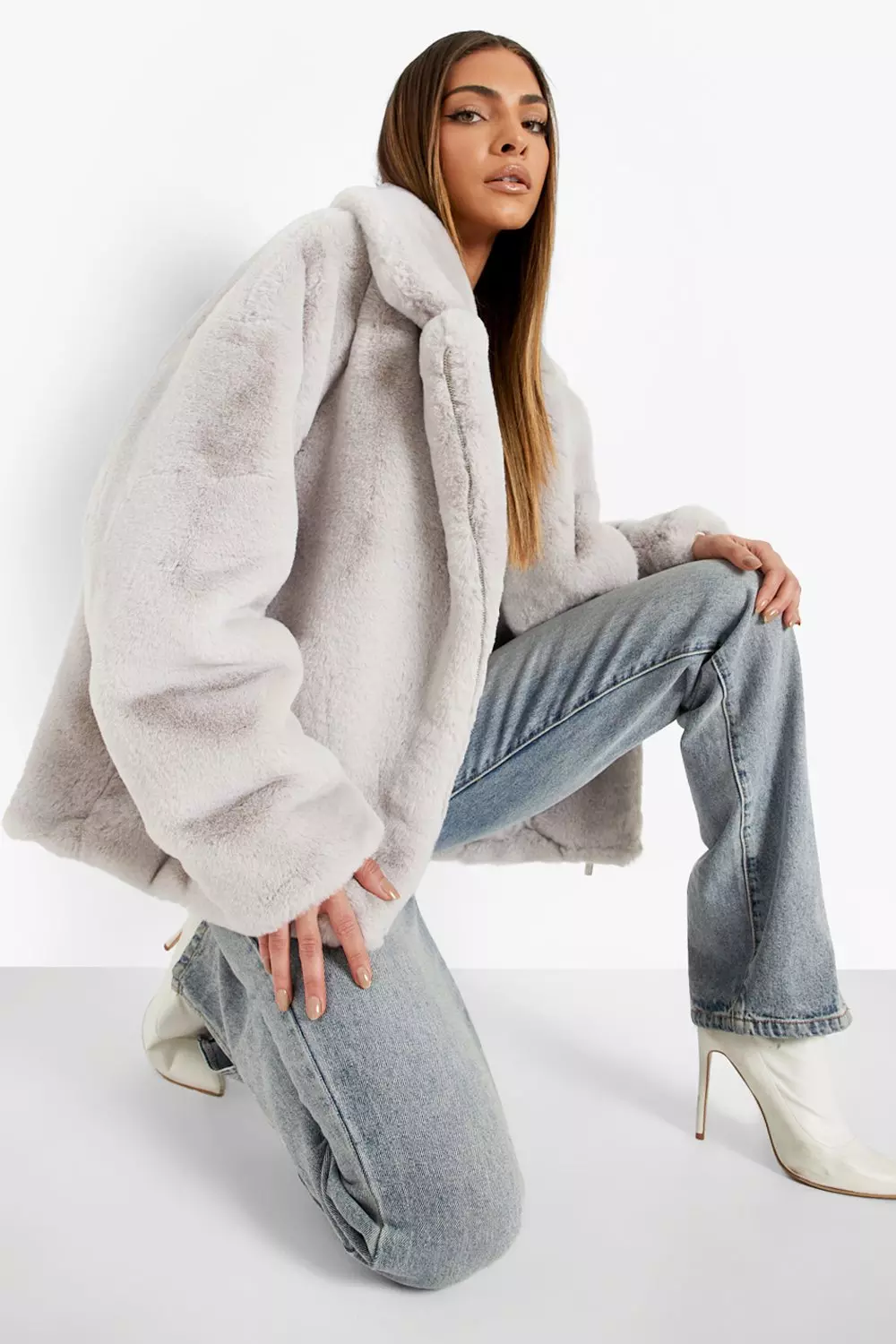 Light grey faux fur on sale coat