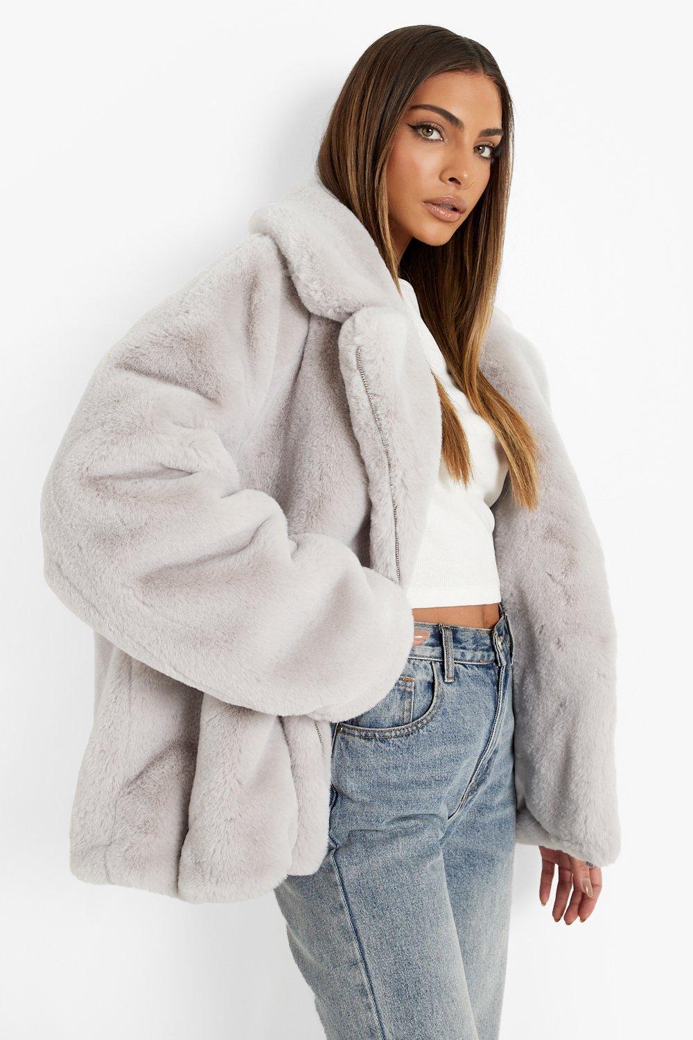 Grey fur sale jacket womens