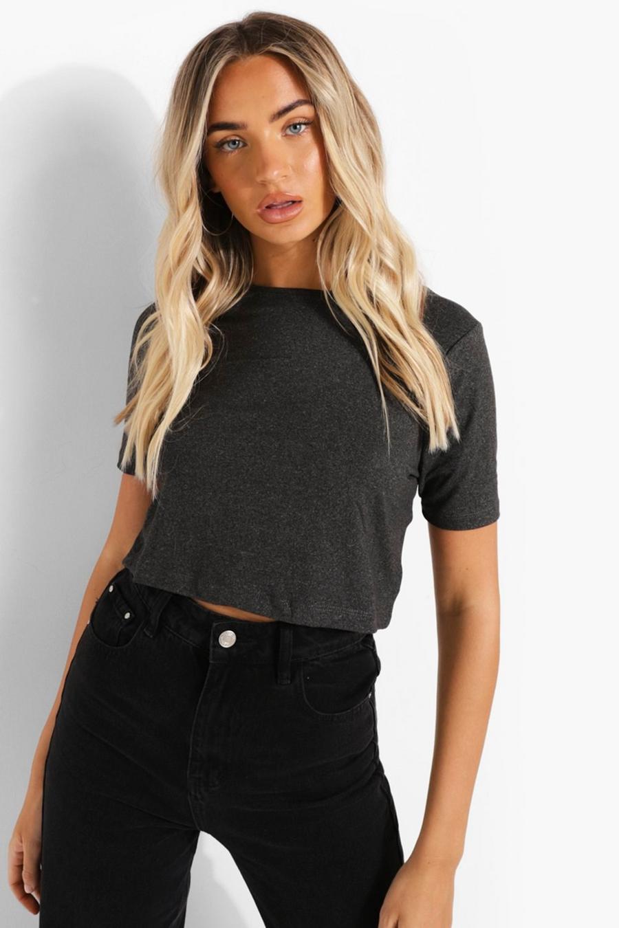 Charcoal Cropped Short Sleeve T Shirt image number 1