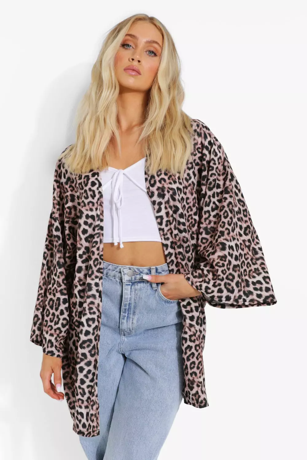 Natural Leopard Print Kimono alternative image