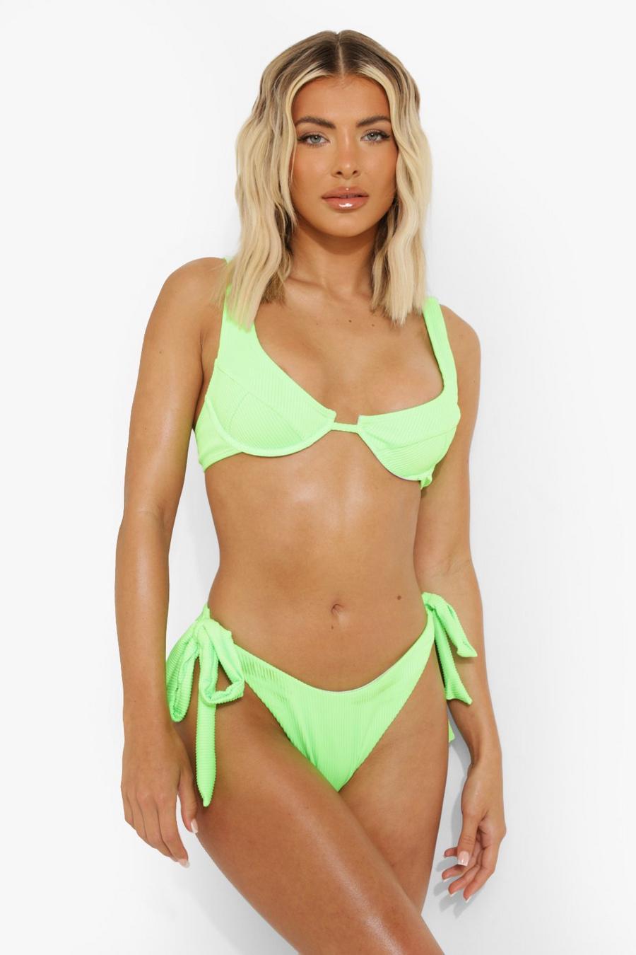 Green Ribbed Underwire Bikini Top image number 1