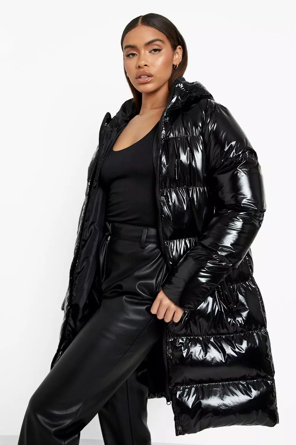 Black high shine store puffer coat