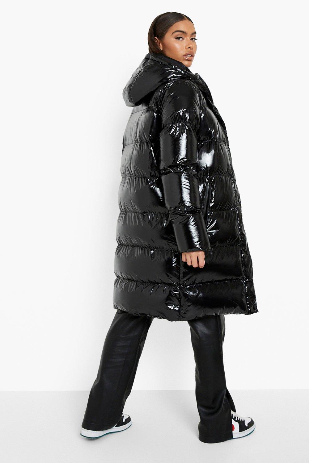 Longline Hooded High Shine Puffer Jacket