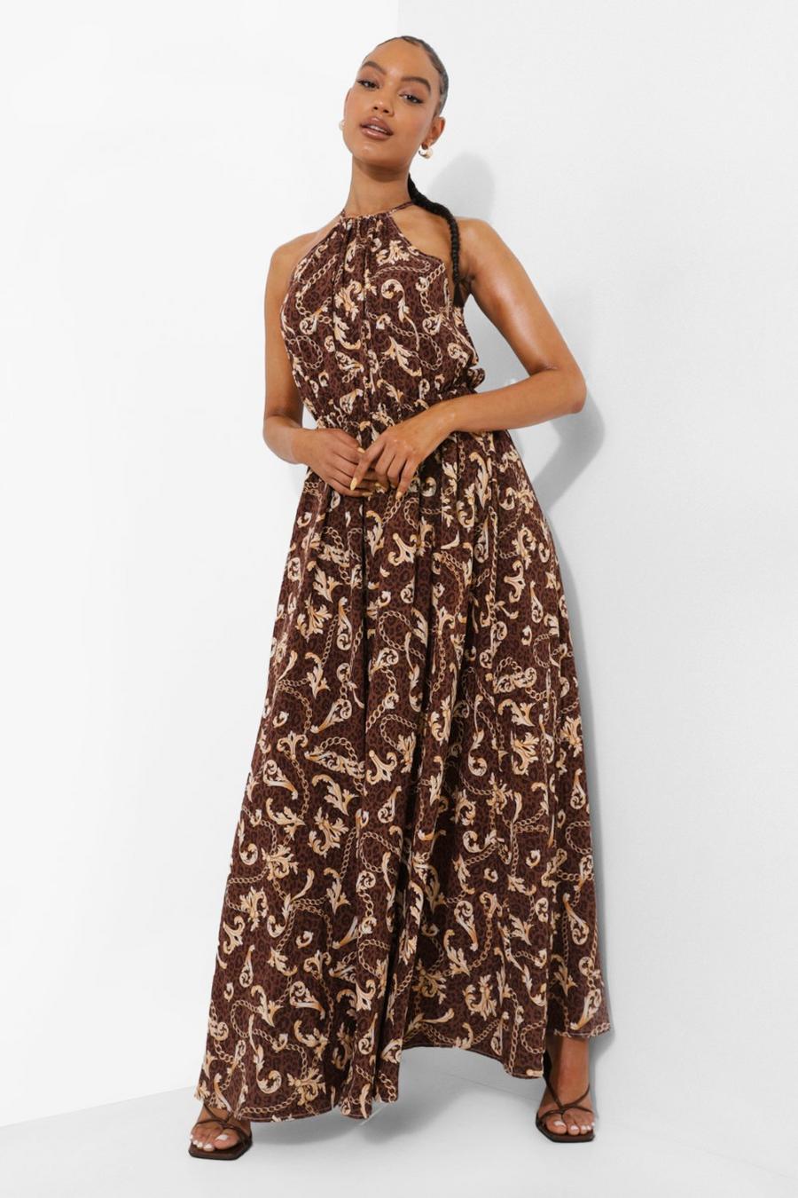 Racer-Maxikleid mit Chain-Print, Chocolate image number 1