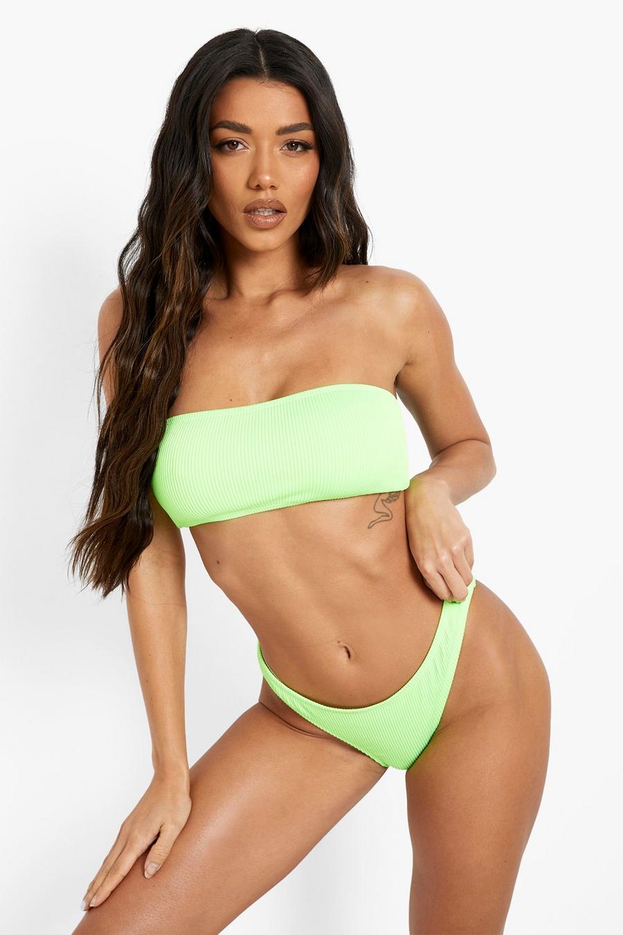 Top bikini a fascia a coste, coppa abbondante, Green image number 1