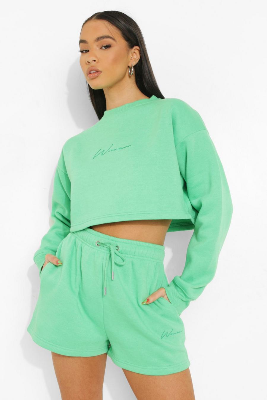 Basic bestickte Jersey-Shorts, Green vert