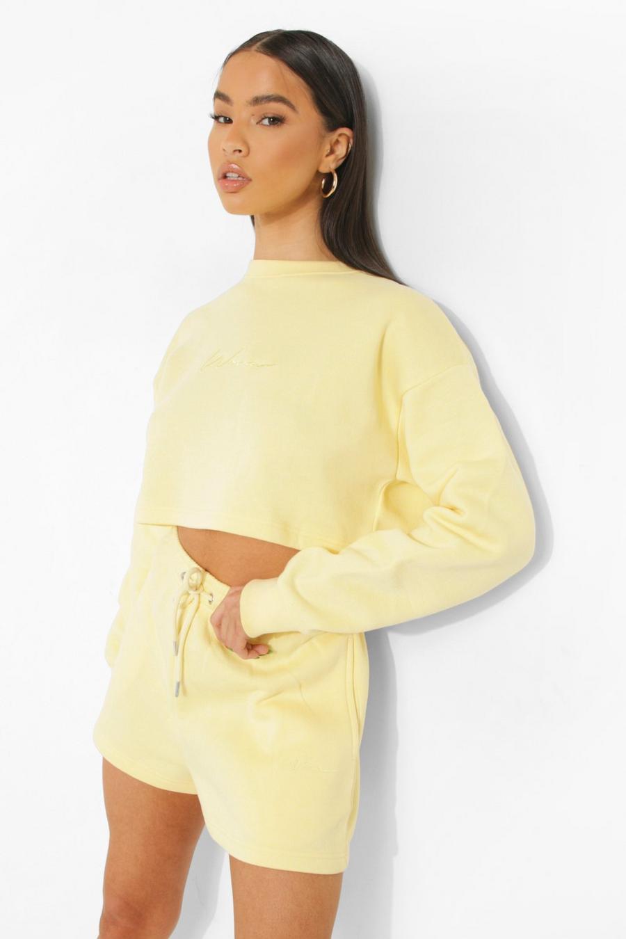 Basic bestickte Jersey-Shorts, Lemon yellow image number 1
