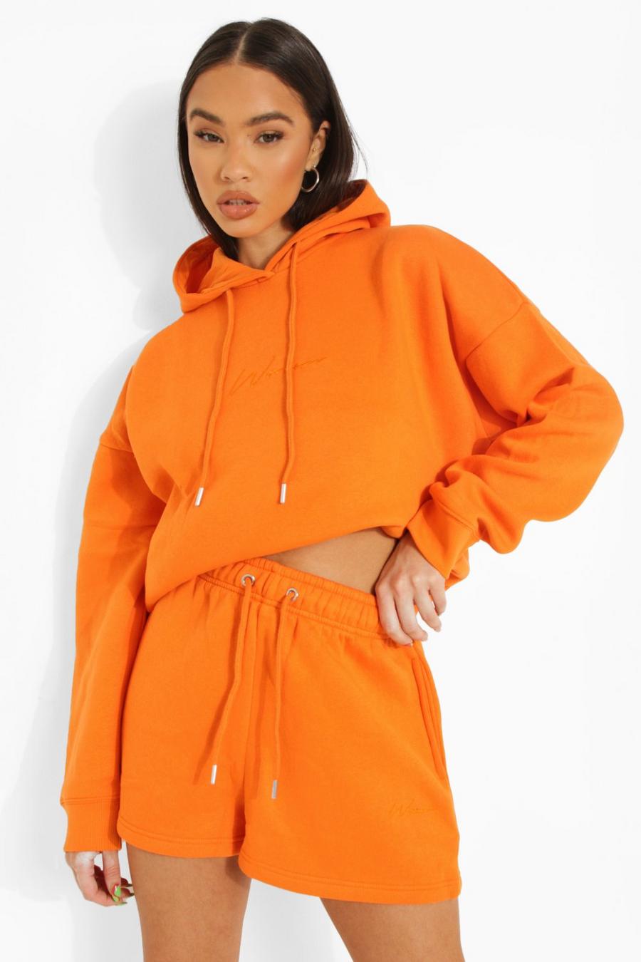 Basic bestickte Jersey-Shorts, Orange image number 1