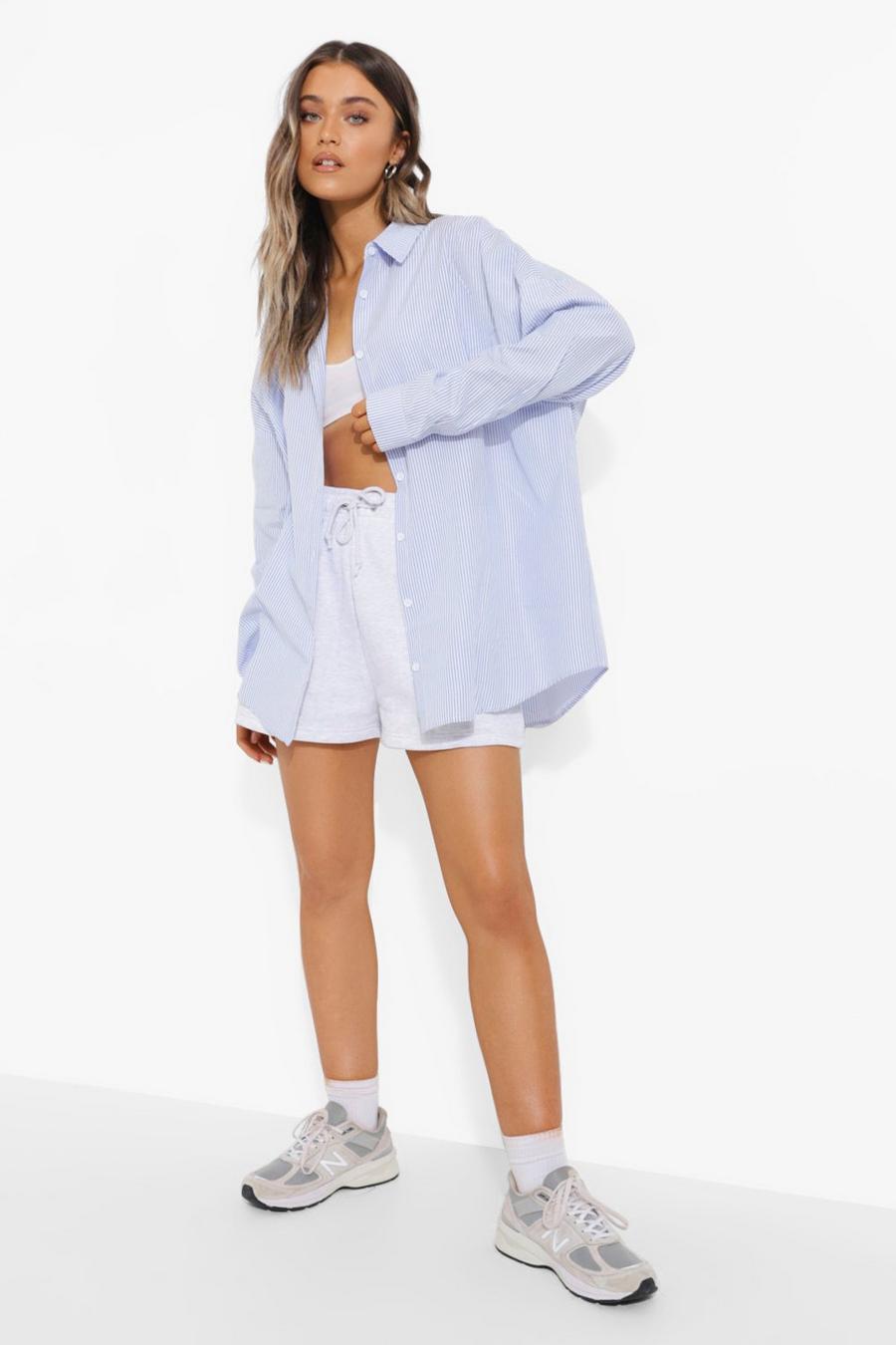 Camicia oversize in fantasia a righe, Blue image number 1