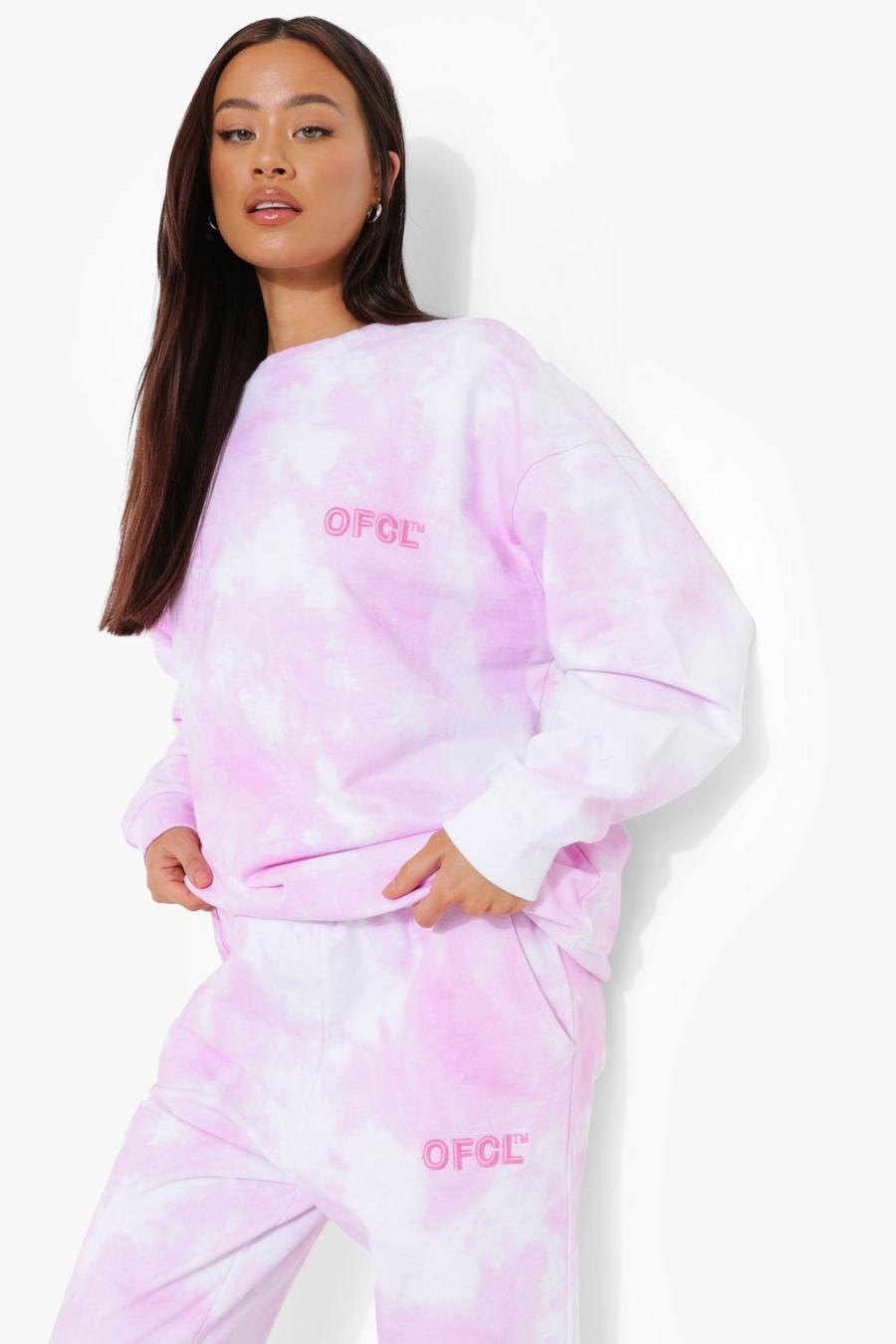 Pink Ofcl Embroidered Tie Dye Oversized Sweater image number 1
