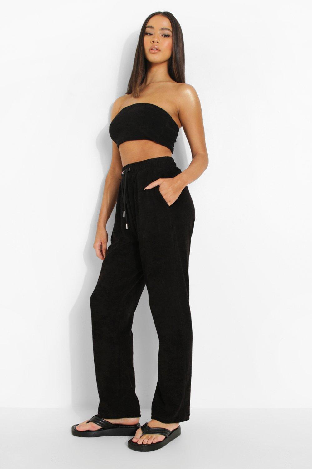 Towelling Bandeau And Jogger Set boohoo UK