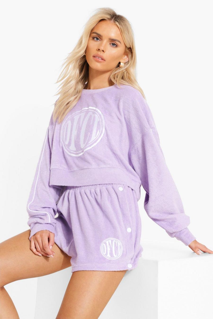 Lilac Towelling Long Sleeve Short Tracksuit image number 1