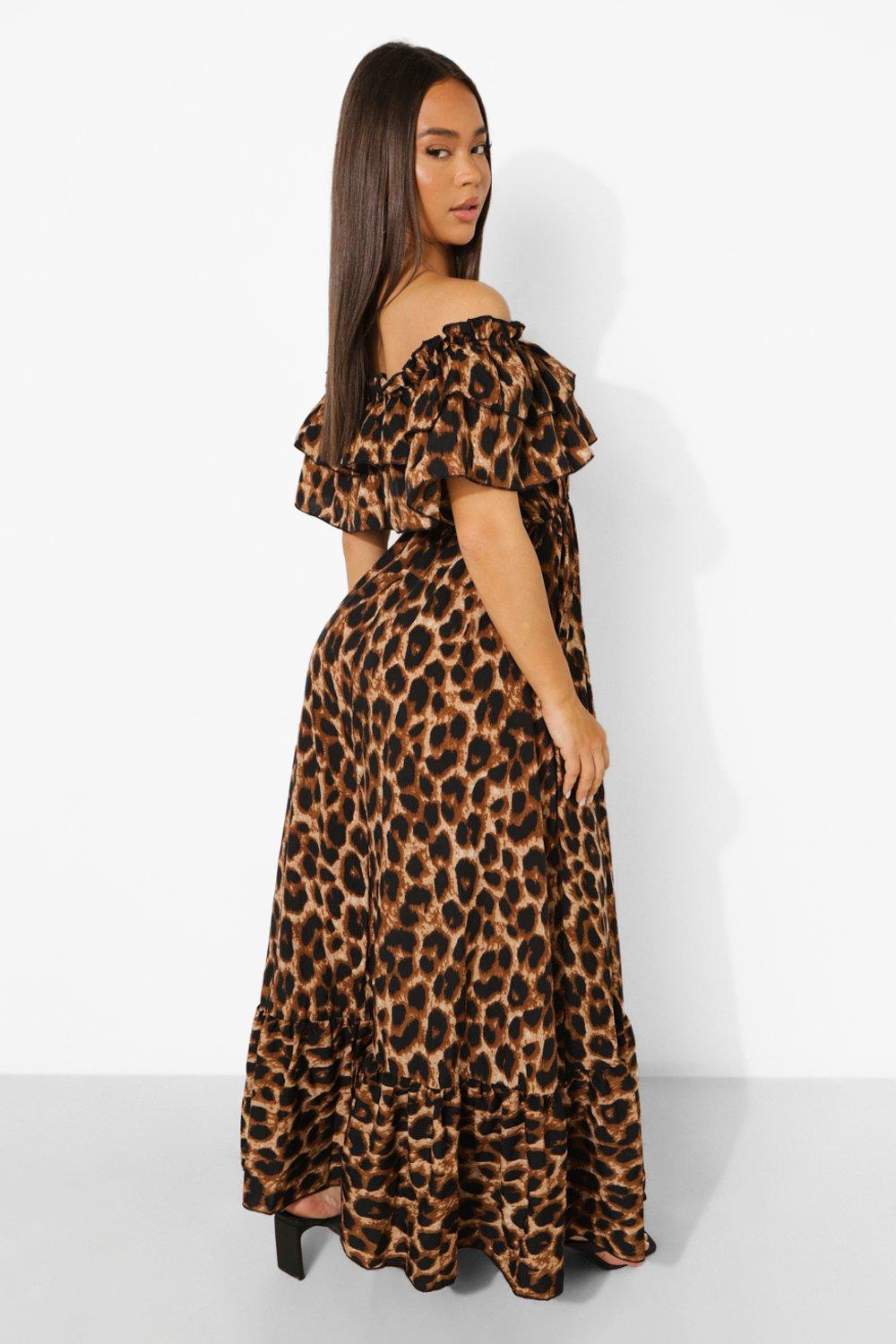 Off the shoulder hot sale leopard print dress