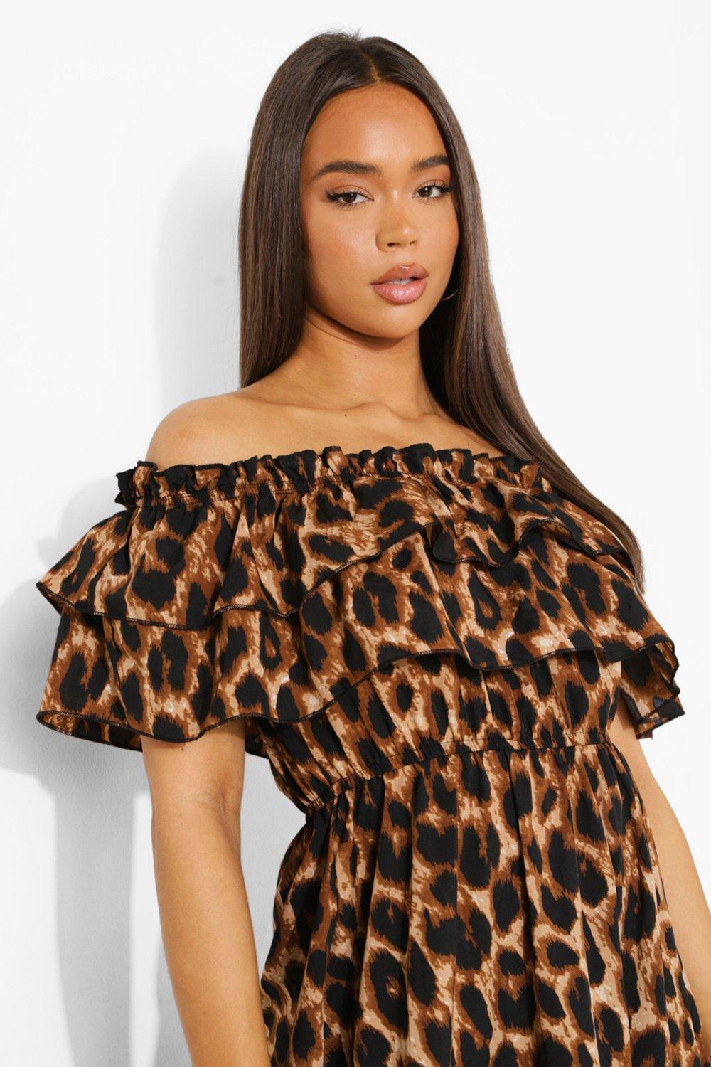 Leopard off shop the shoulder dress