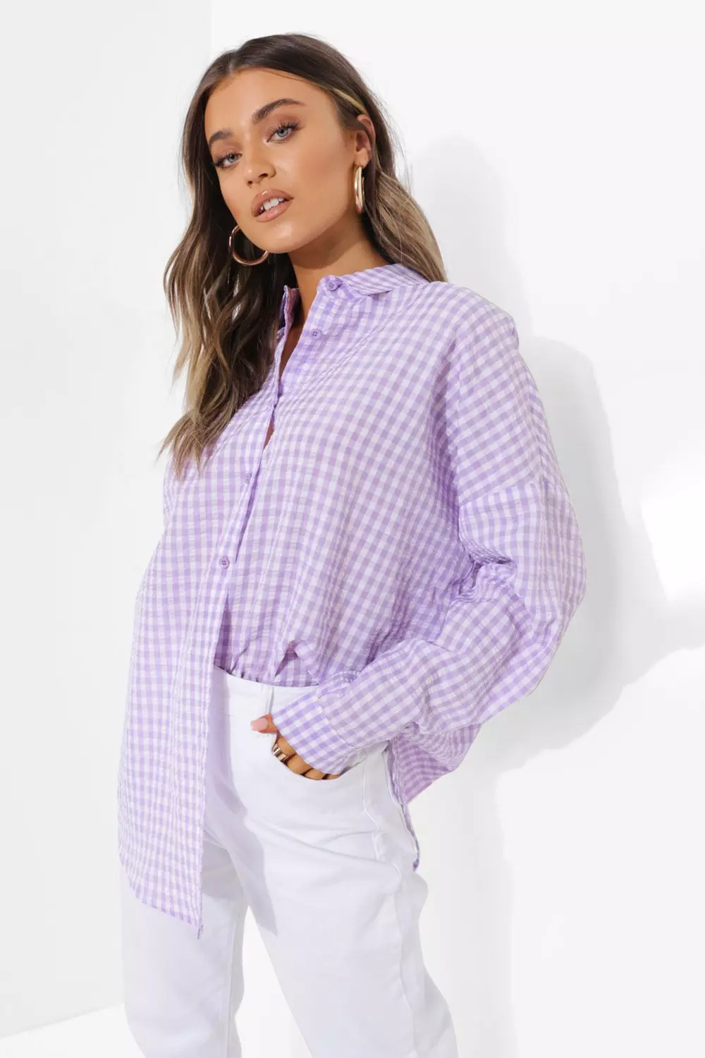 Lilac Gingham Oversized Shirt alternative image