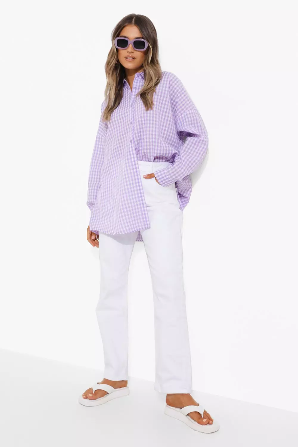 Lilac Gingham Oversized Shirt alternative image