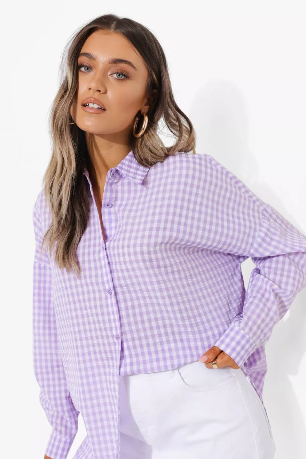 Lilac Gingham Oversized Shirt alternative image