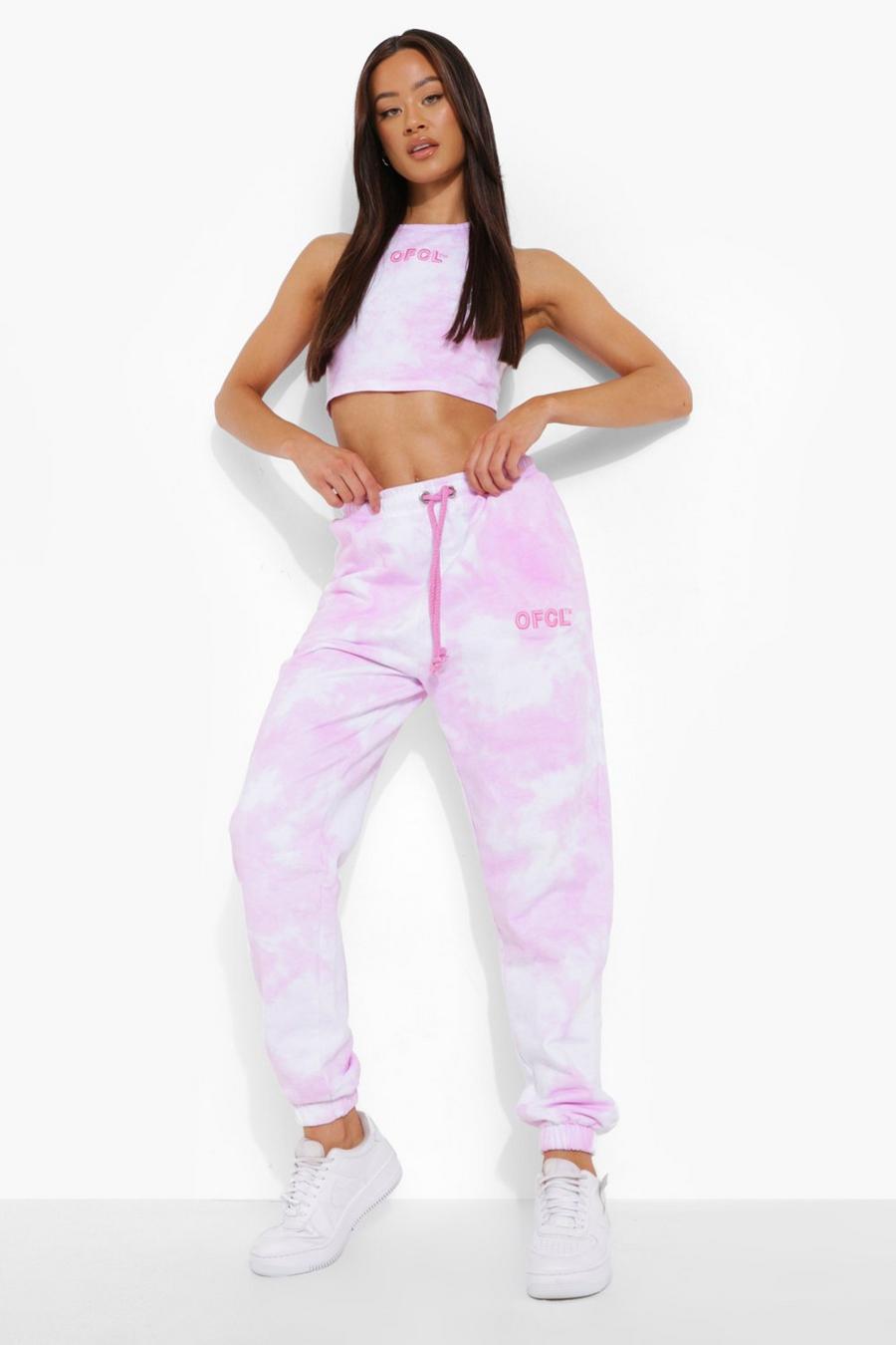 Pink Ofcl Embroidered Tie Dye Joggers image number 1