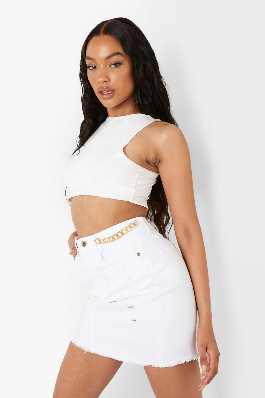 White blanco Chain Waist Detail Denim Skirt