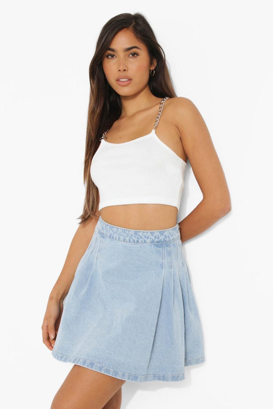 Bleached blue Mini Denim Tennis Skirt image number 1