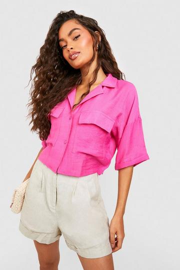 Oversized Linen Look Effect Shirt pink