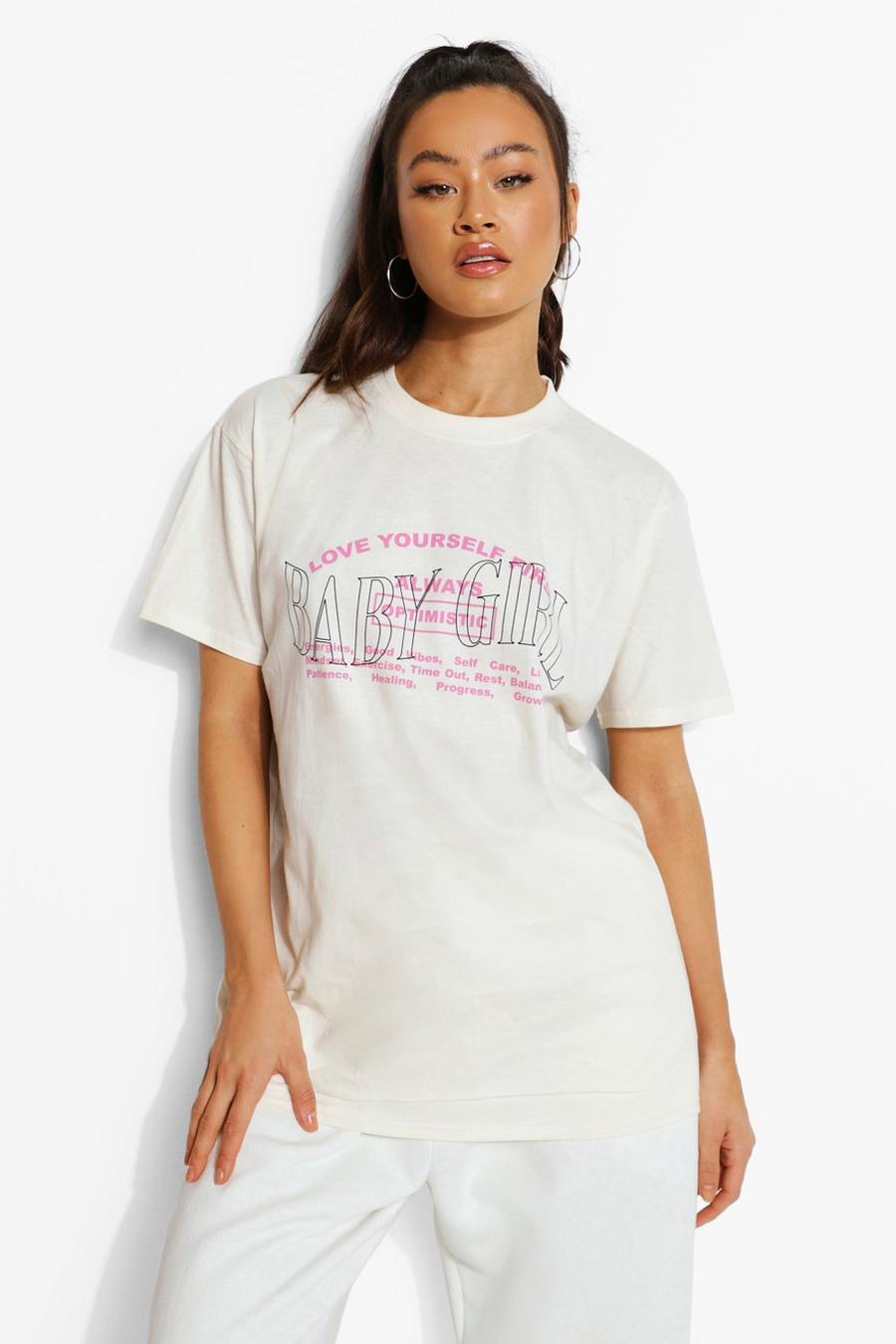 T-Shirt in Übergröße mit „Baby Girl“-Slogan, Naturfarben image number 1