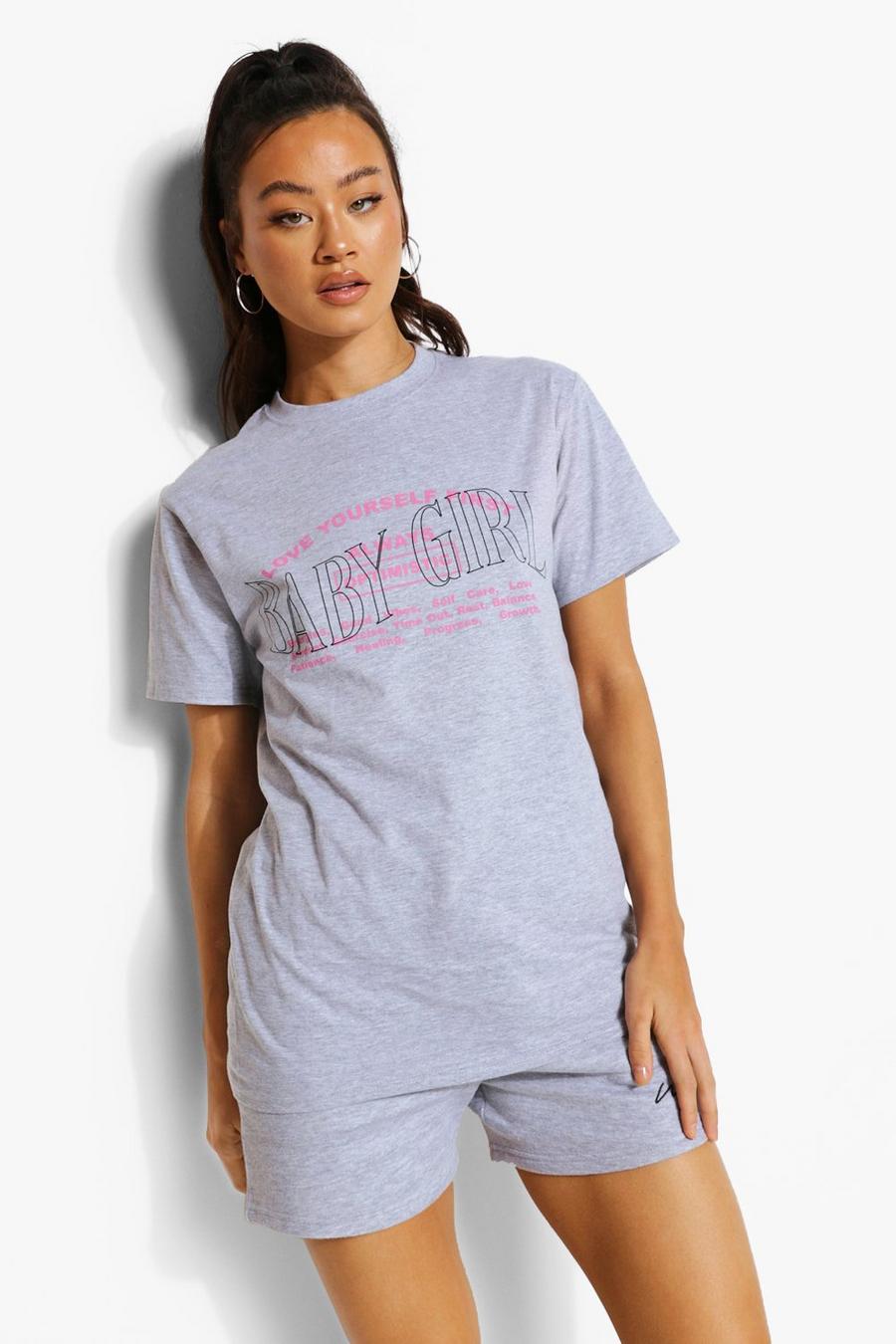 T-Shirt in Übergröße mit „Baby Girl“-Slogan, Grau meliert image number 1
