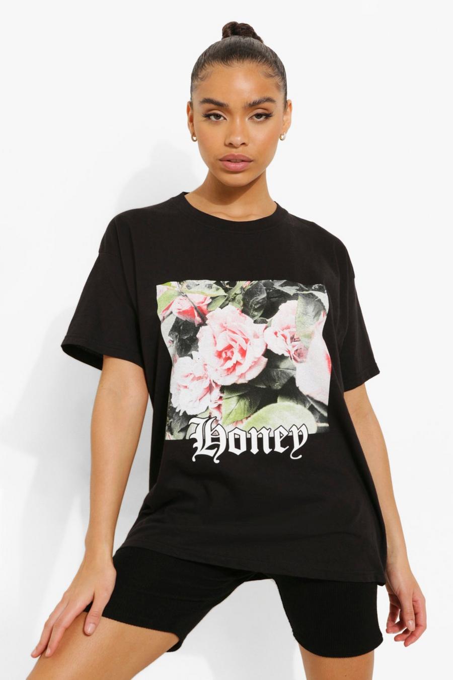 Camiseta ancha con estampado Honey, Negro image number 1