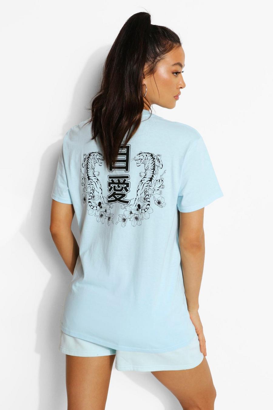 T-Shirt mit Print auf dem Rücken in Übergröße, Hellblau image number 1