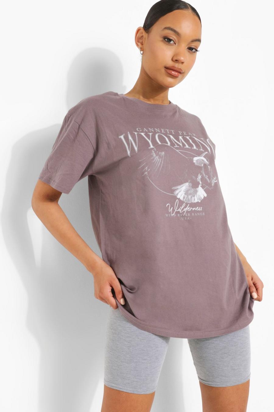 Übergroßes T-Shirt mit „Wyoming“-Print, Anthrazit image number 1