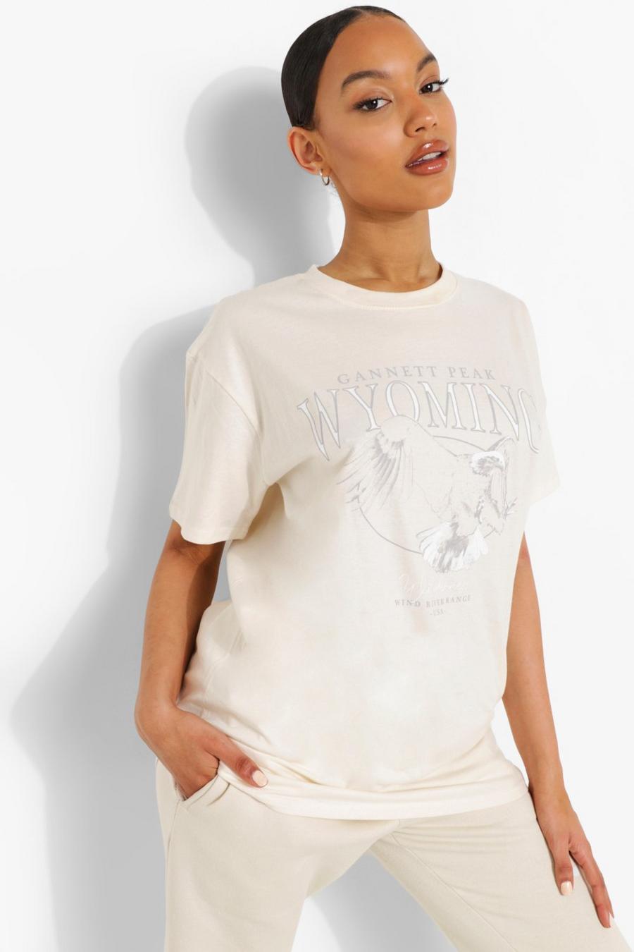 T-shirt oversize con scritta Wyoming, Écru image number 1