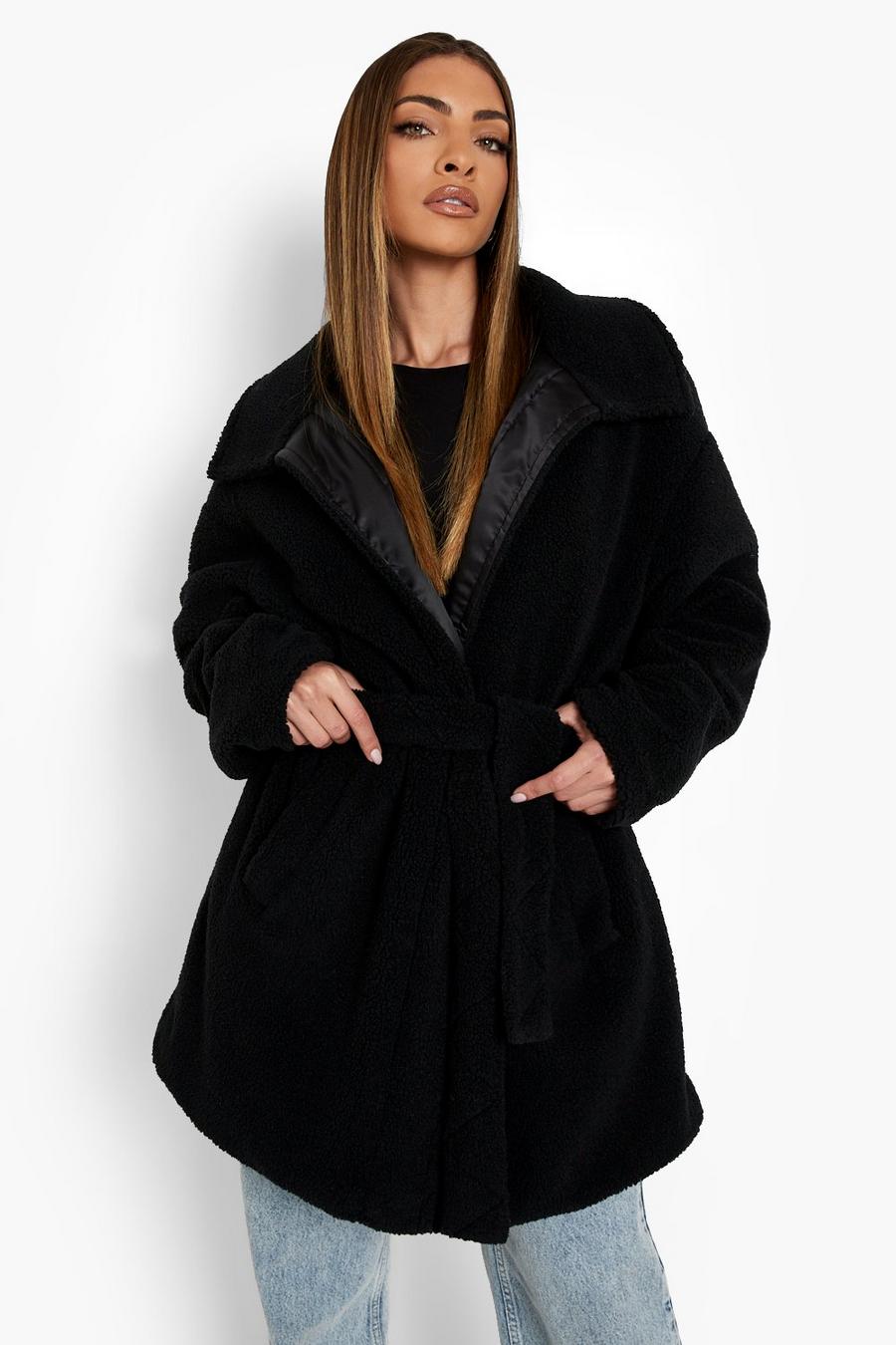 Black Quilted Teddy Belted Coat