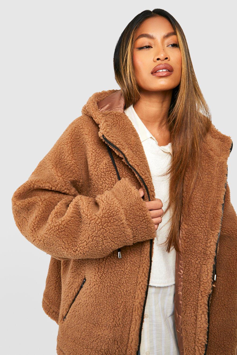 Oversized Contrast Detail Teddy Jacket