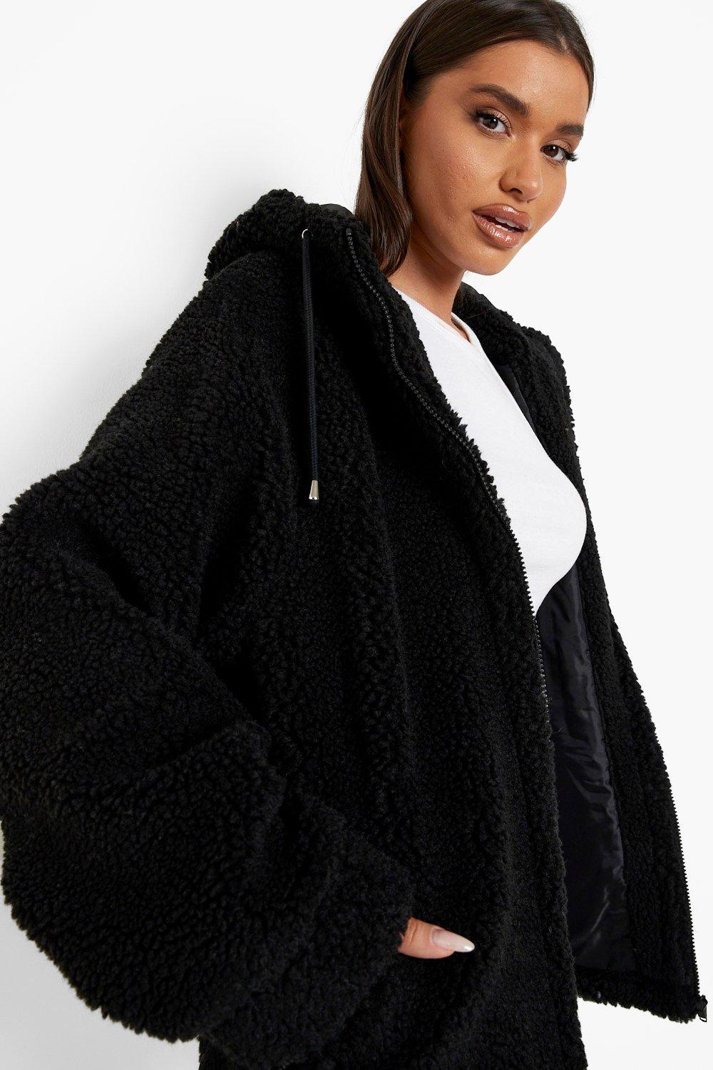 Black teddy shop jacket with hood