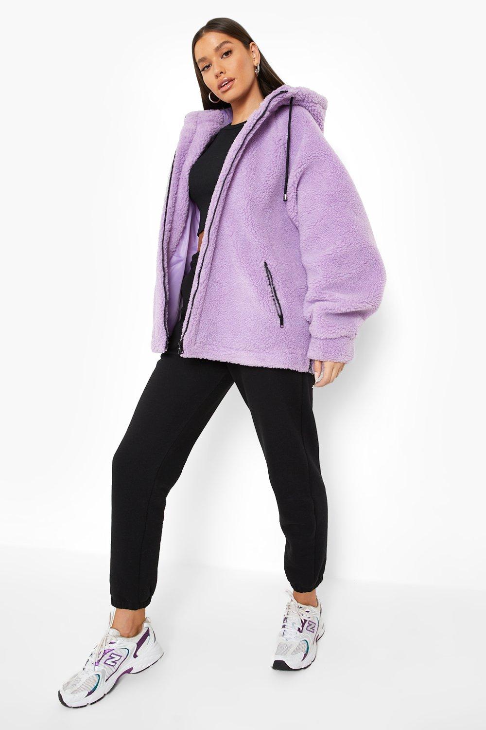 Oversized Contrast Detail Teddy Jacket