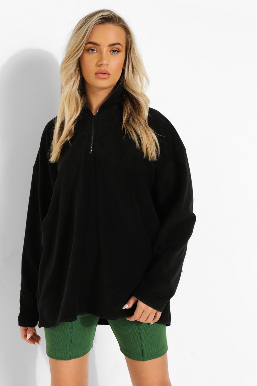 Black Oversized Half Zip Fleece Sweatshirt image number 1