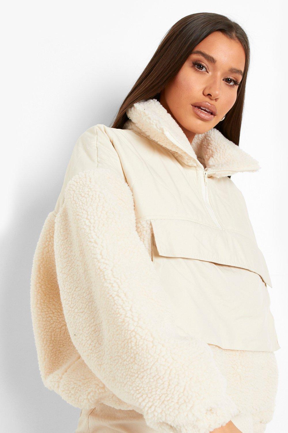 Boohoo quilted sale faux fur jacket