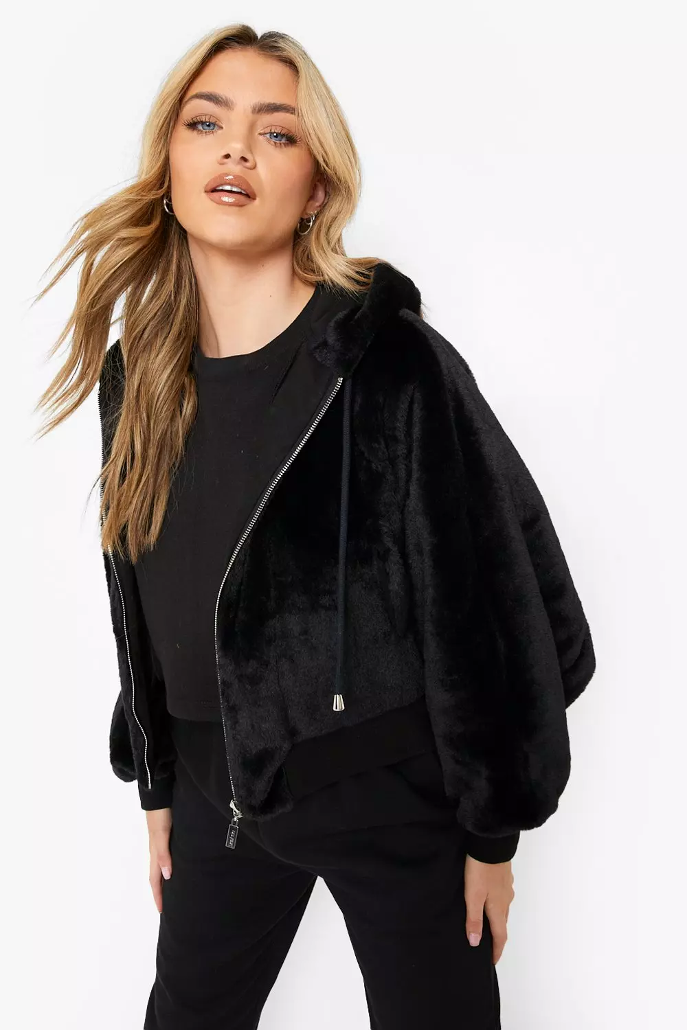 Fur hooded bomber jacket clearance womens