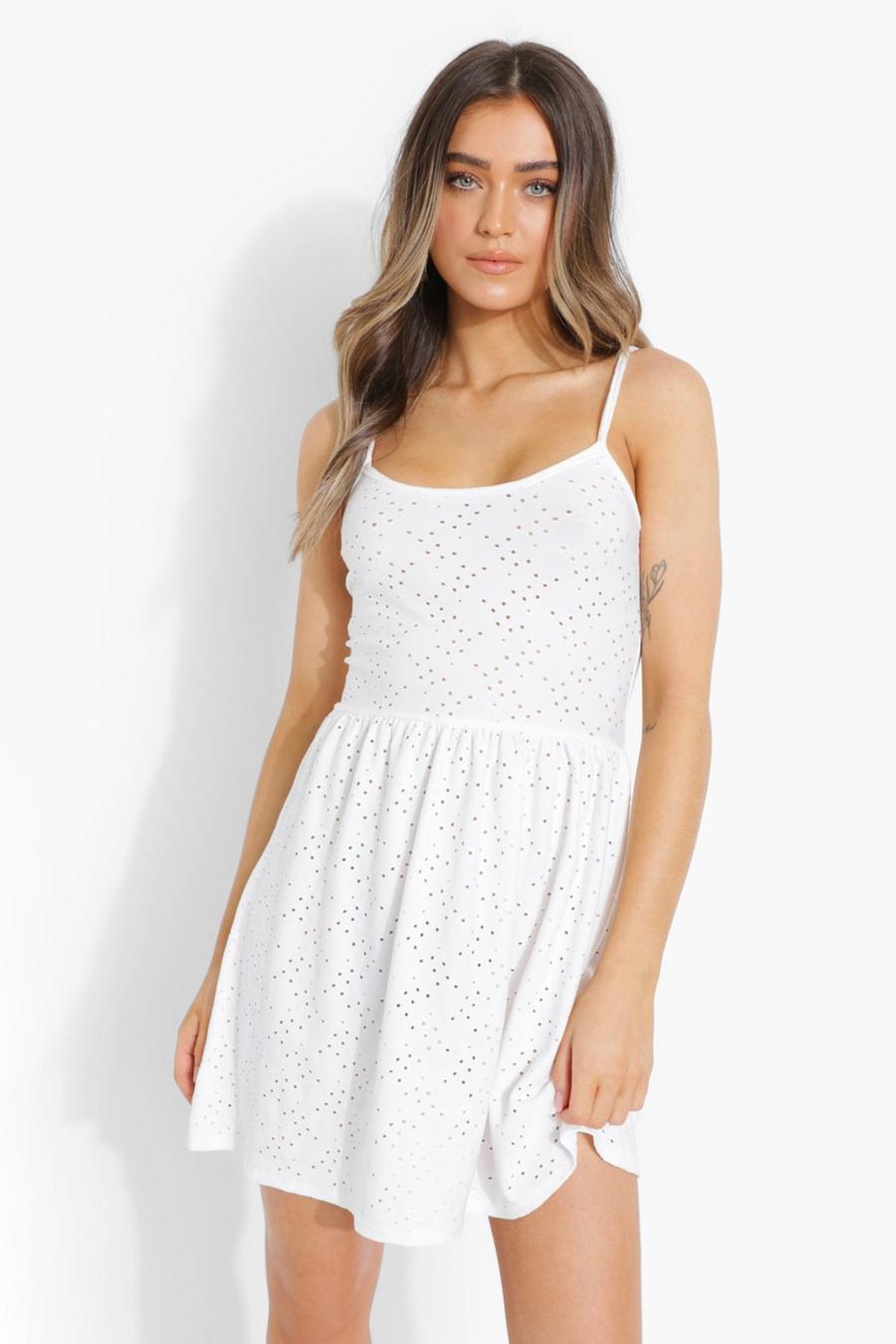 White Broderie Strappy Smock Dress image number 1