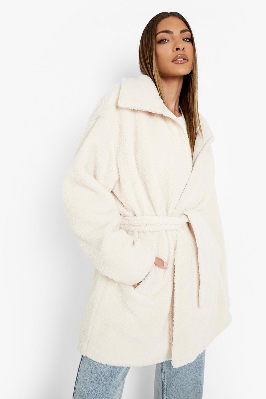 Cream vit Quilted Teddy Belted Coat