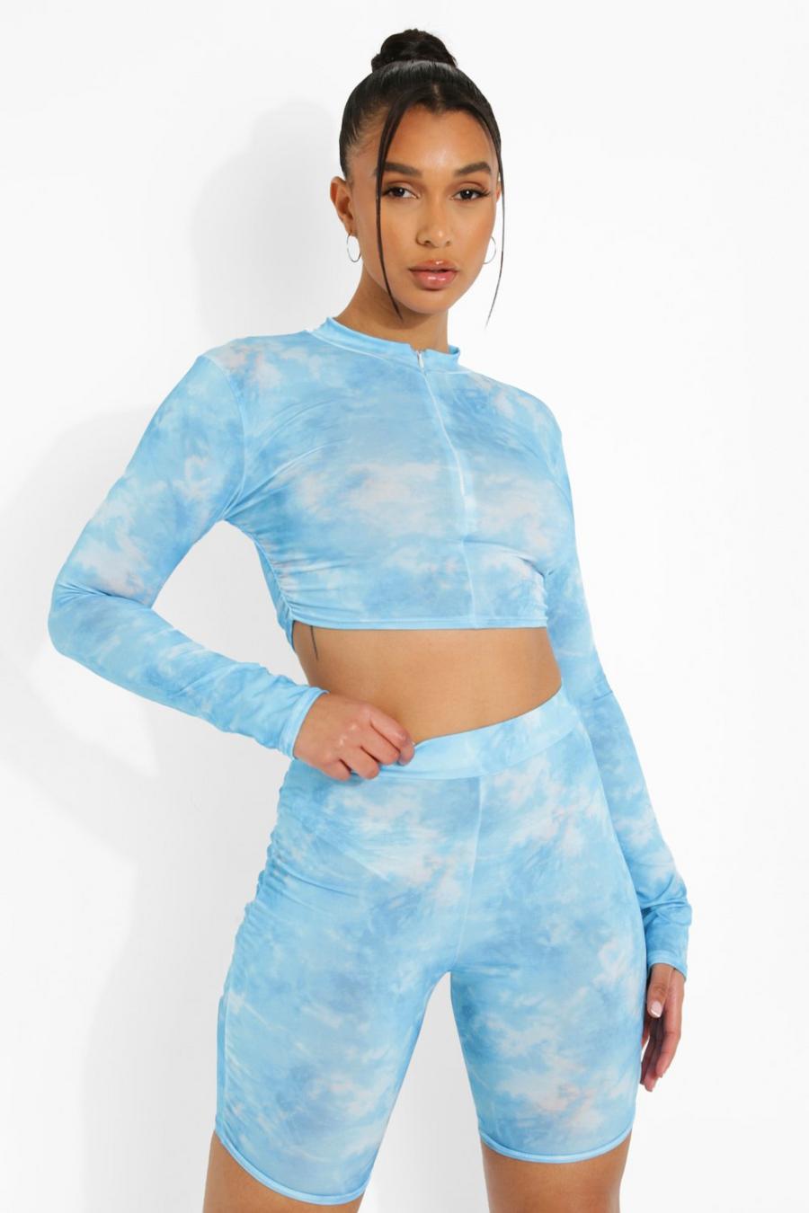 Blue Tie Dye Cycling Short Set image number 1