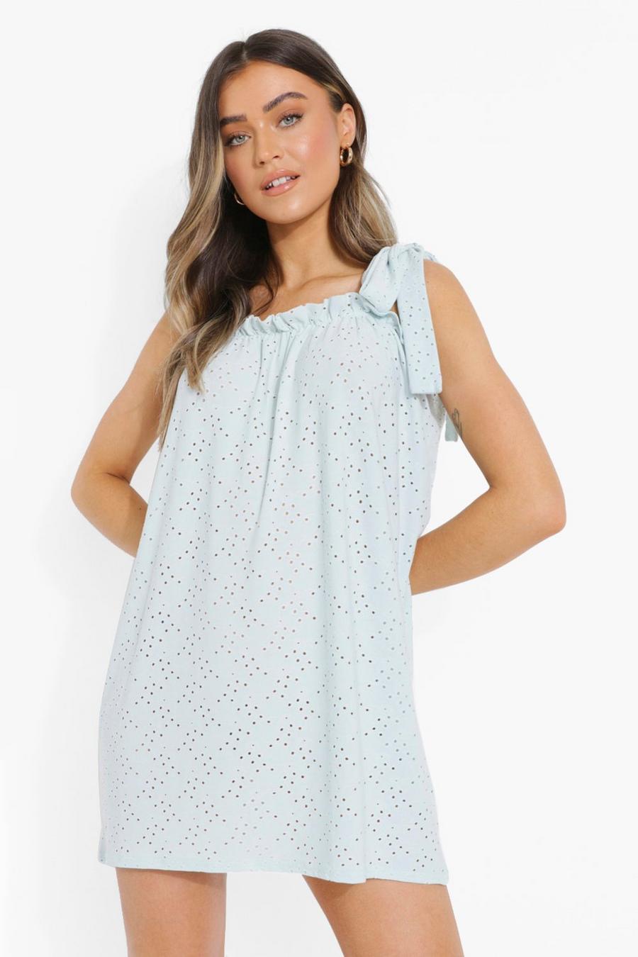 Baby blue Broderie Tie Strap Swing Dress image number 1