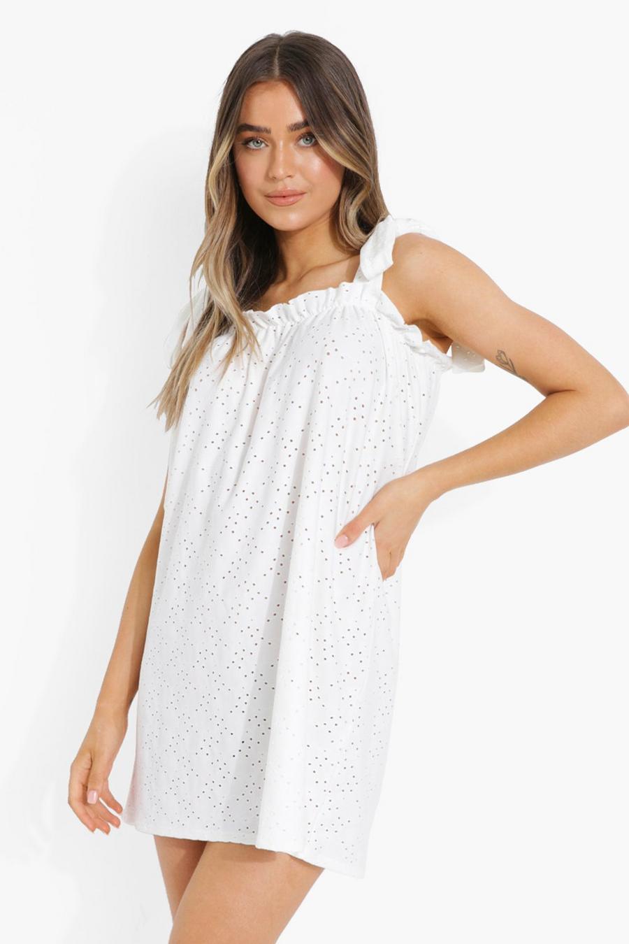 White Broderie Tie Strap Swing Dress image number 1