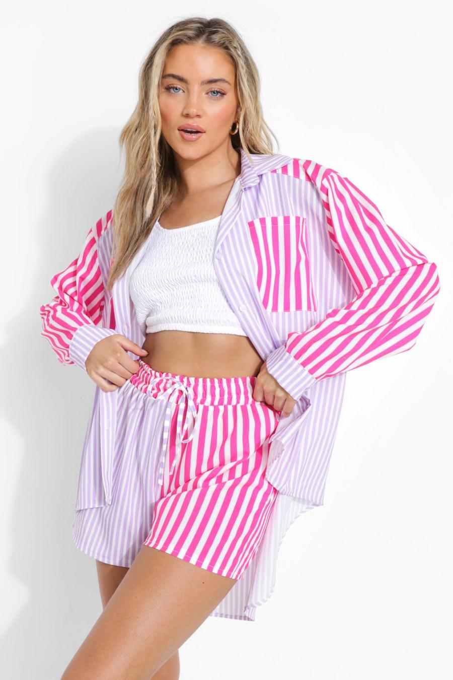 Lilac Contrast Stripe Relaxed Fit Shorts image number 1