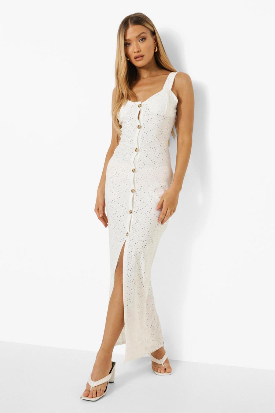 White Broderie Button Through Maxi Dress image number 1