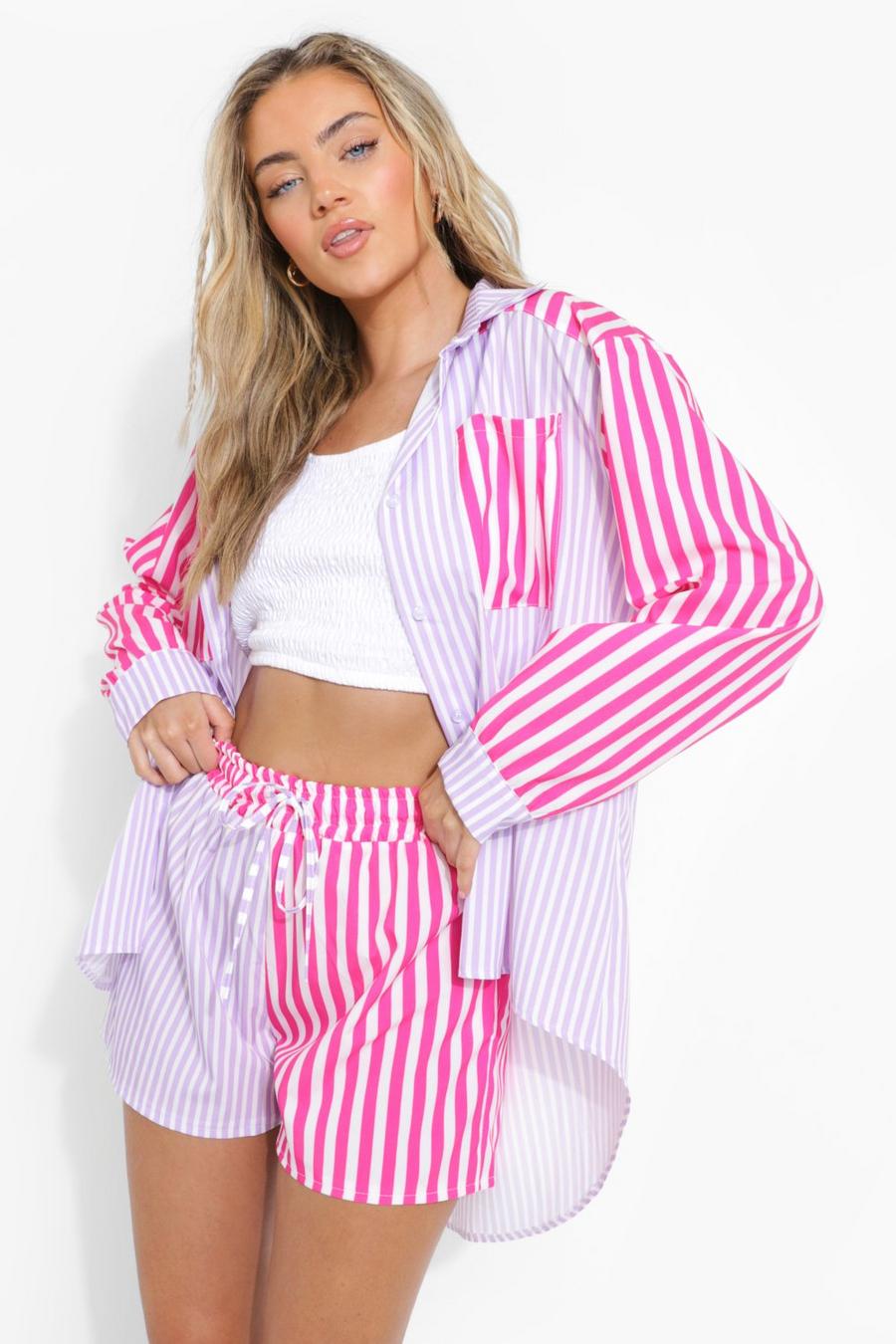 Lilac Contrast Stripe Relaxed Fit Shirt image number 1