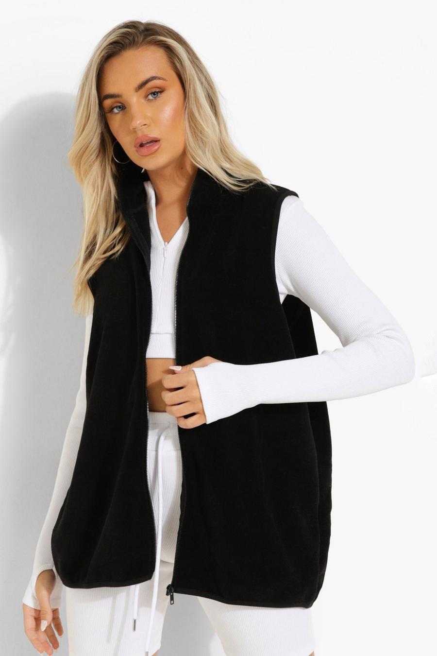 Black Zip Through Fleece Vest image number 1