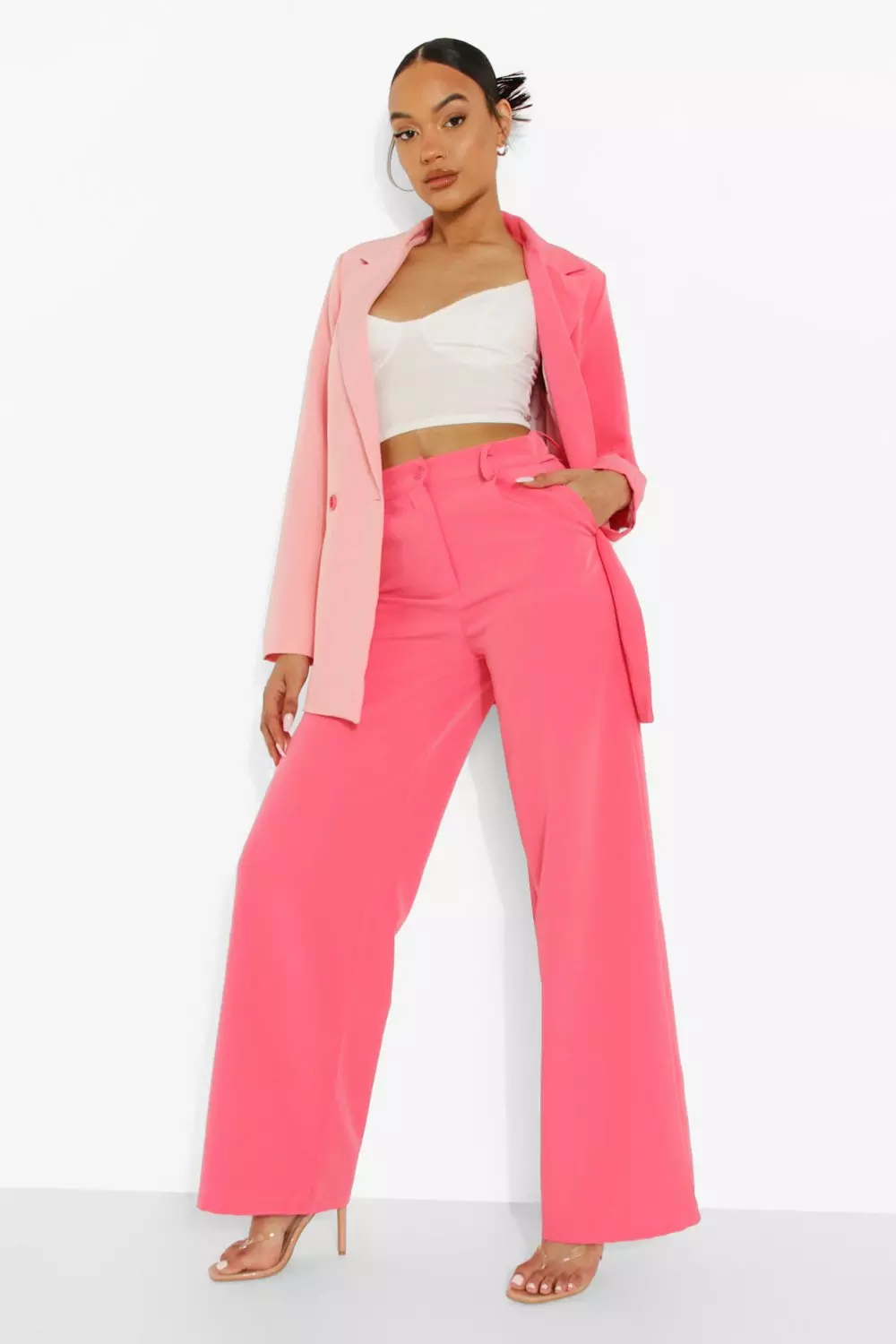 2022 Women Colour-blocked Pastel Color Matches Blazer Mid-high Rise Flare  Trousers Suit Set -  Finland